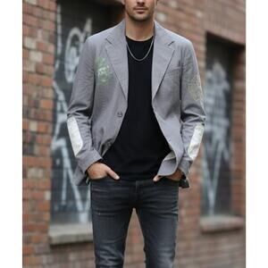 ROAR Men’s Tan/Gray Retro Blazer Celtic Cross Embroidery Size 38L Small Grunge